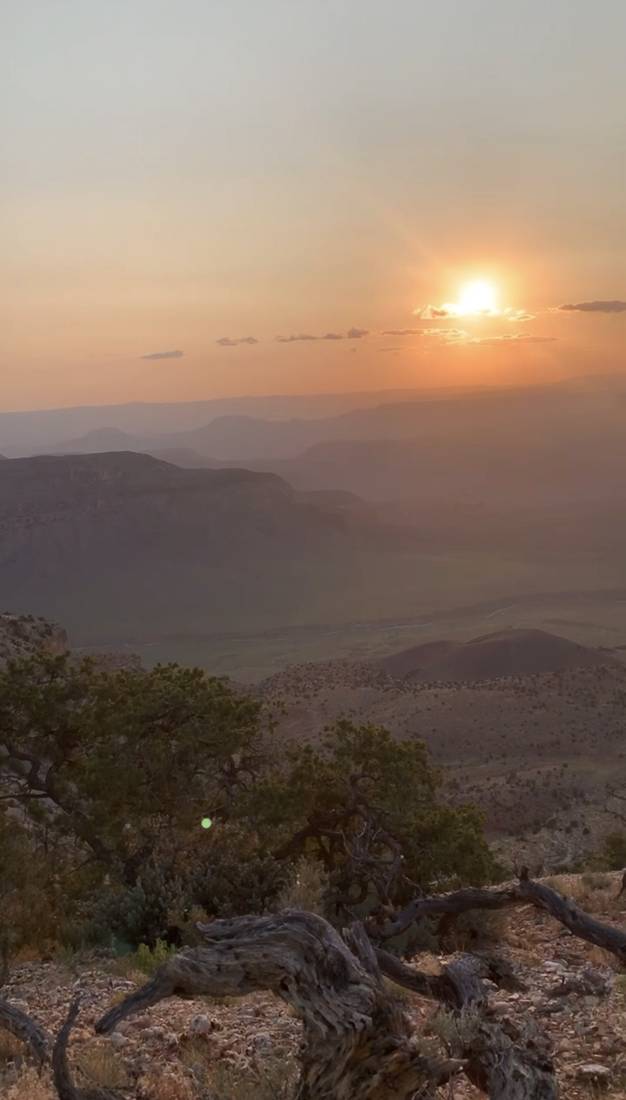 The sun setting over canyon country on the Hualapai Reservation